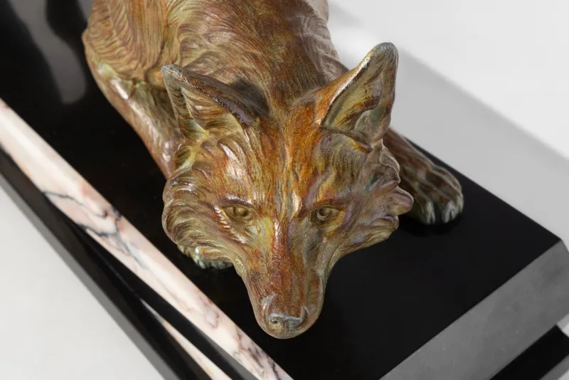 Pamono F. H. Danvin, Sculpture of a Fox, 1973, Bronze on Marble> Art Deco