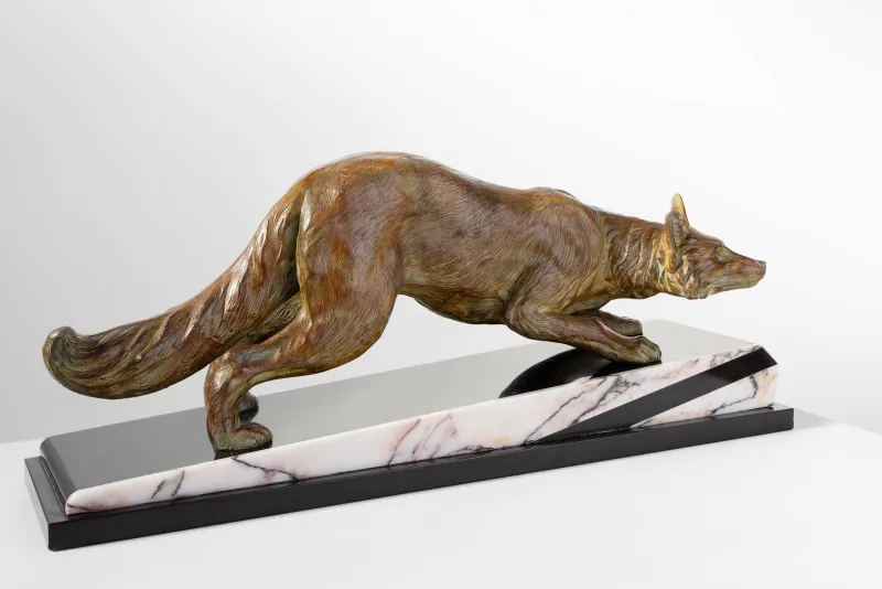 Pamono F. H. Danvin, Sculpture of a Fox, 1973, Bronze on Marble> Art Deco