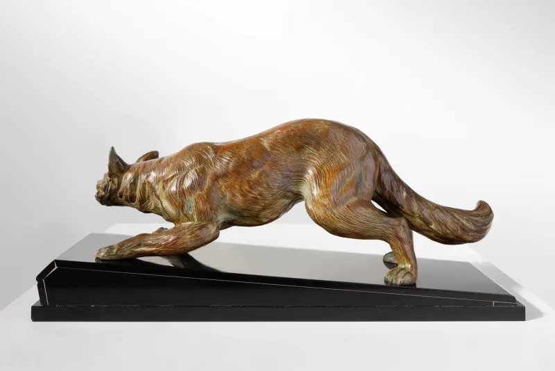 Pamono F. H. Danvin, Sculpture of a Fox, 1973, Bronze on Marble> Art Deco