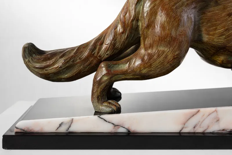 Pamono F. H. Danvin, Sculpture of a Fox, 1973, Bronze on Marble> Art Deco