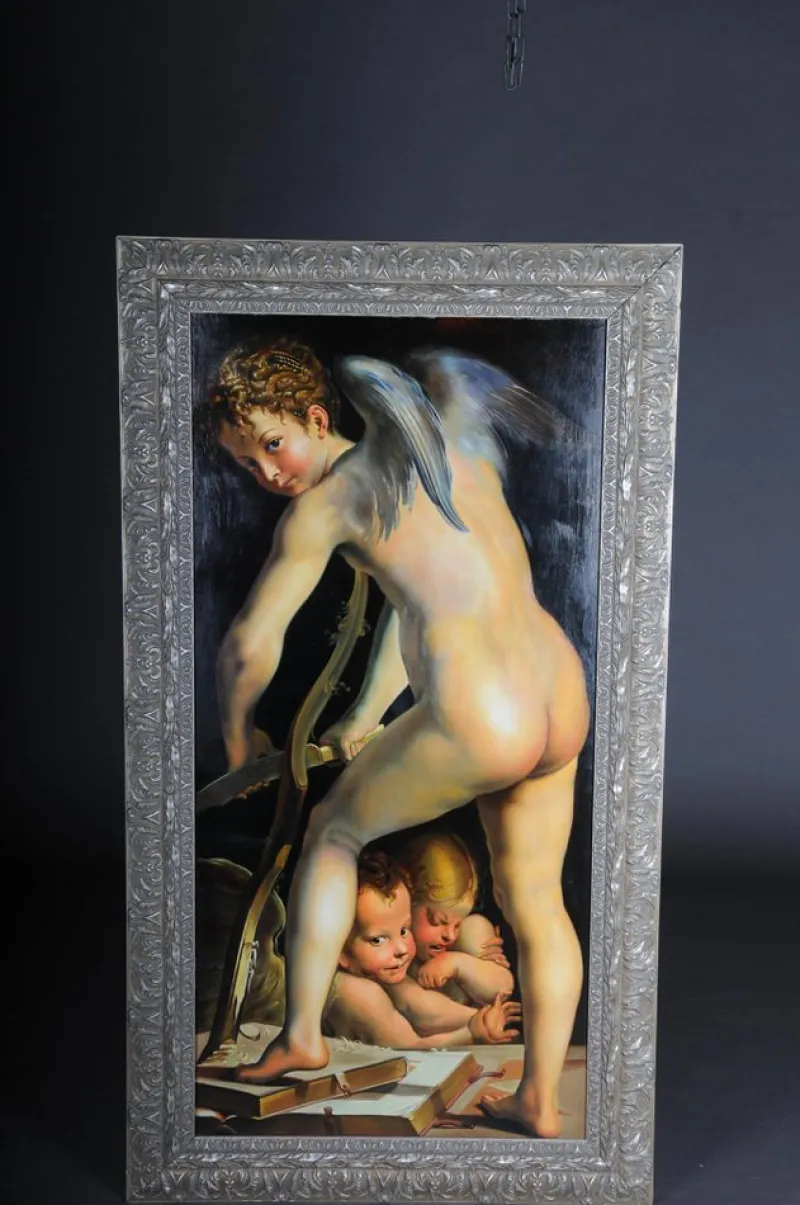 Outlet Pamono F. Mazzola alias Parmigianino, Amor Carving Bow, Oil on Canvas