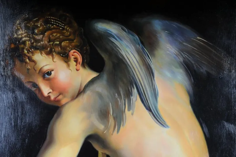 Outlet Pamono F. Mazzola alias Parmigianino, Amor Carving Bow, Oil on Canvas