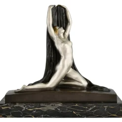 Hot Pamono F. Trinque, Art Deco Nude with Drape, 1920s, Bronze & Marble