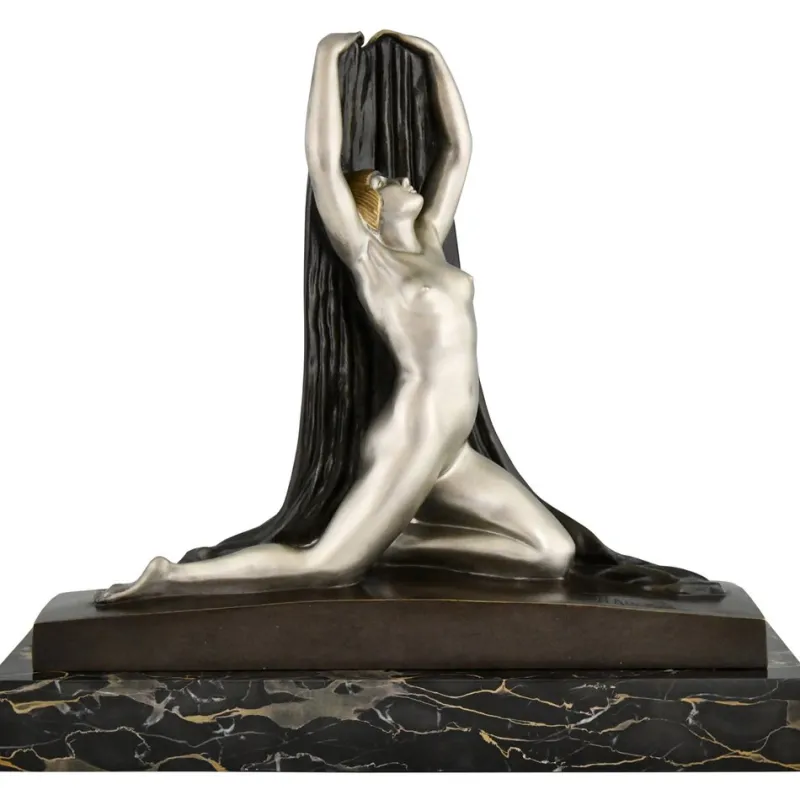 Hot Pamono F. Trinque, Art Deco Nude with Drape, 1920s, Bronze & Marble