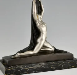 Hot Pamono F. Trinque, Art Deco Nude with Drape, 1920s, Bronze & Marble
