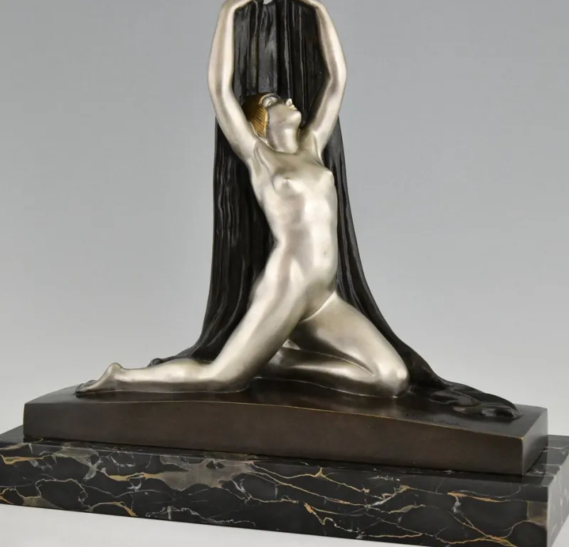 Hot Pamono F. Trinque, Art Deco Nude with Drape, 1920s, Bronze & Marble
