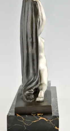 Hot Pamono F. Trinque, Art Deco Nude with Drape, 1920s, Bronze & Marble