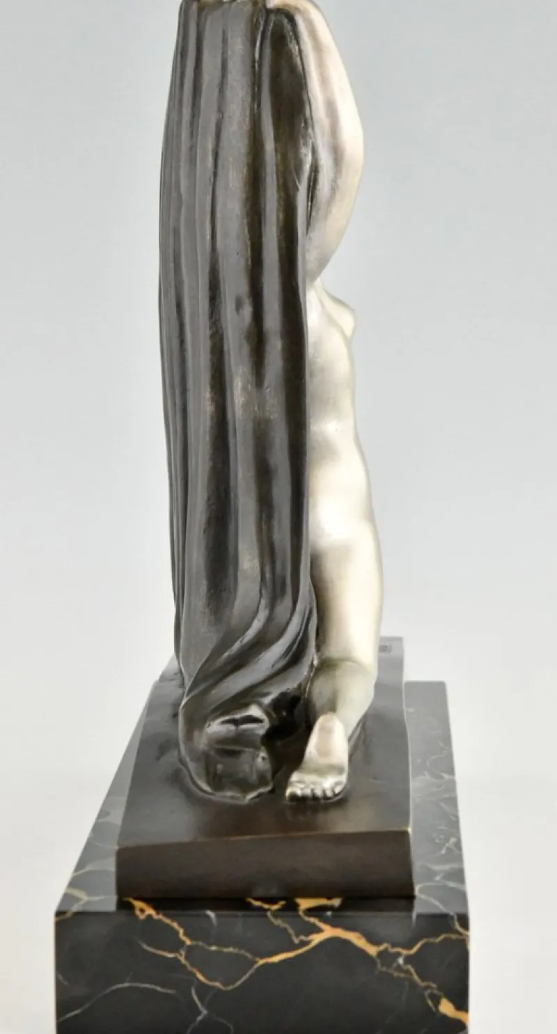 Hot Pamono F. Trinque, Art Deco Nude with Drape, 1920s, Bronze & Marble