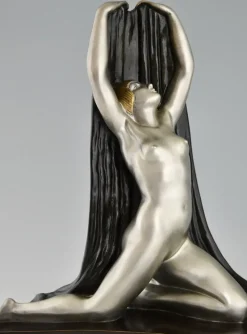 Hot Pamono F. Trinque, Art Deco Nude with Drape, 1920s, Bronze & Marble