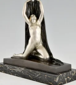 Hot Pamono F. Trinque, Art Deco Nude with Drape, 1920s, Bronze & Marble