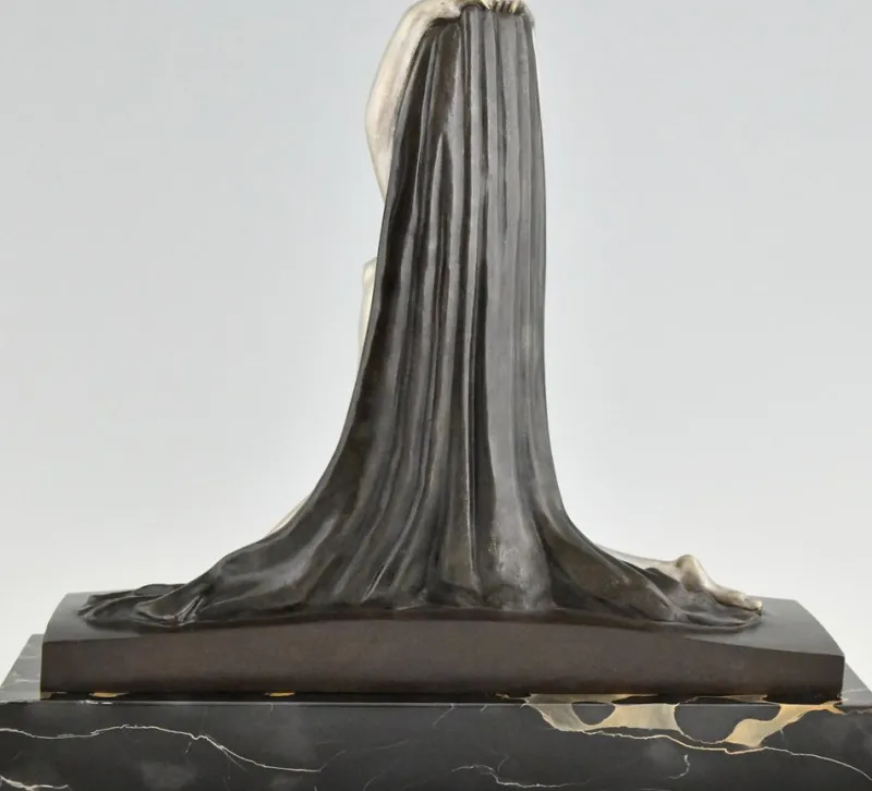 Hot Pamono F. Trinque, Art Deco Nude with Drape, 1920s, Bronze & Marble