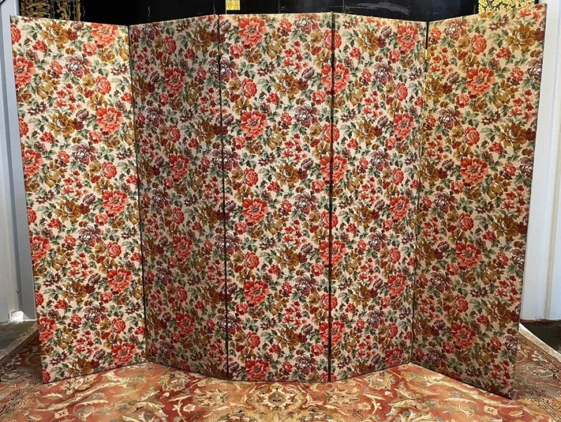 New Pamono Fabric Screen with Flower Pattern, 1960s