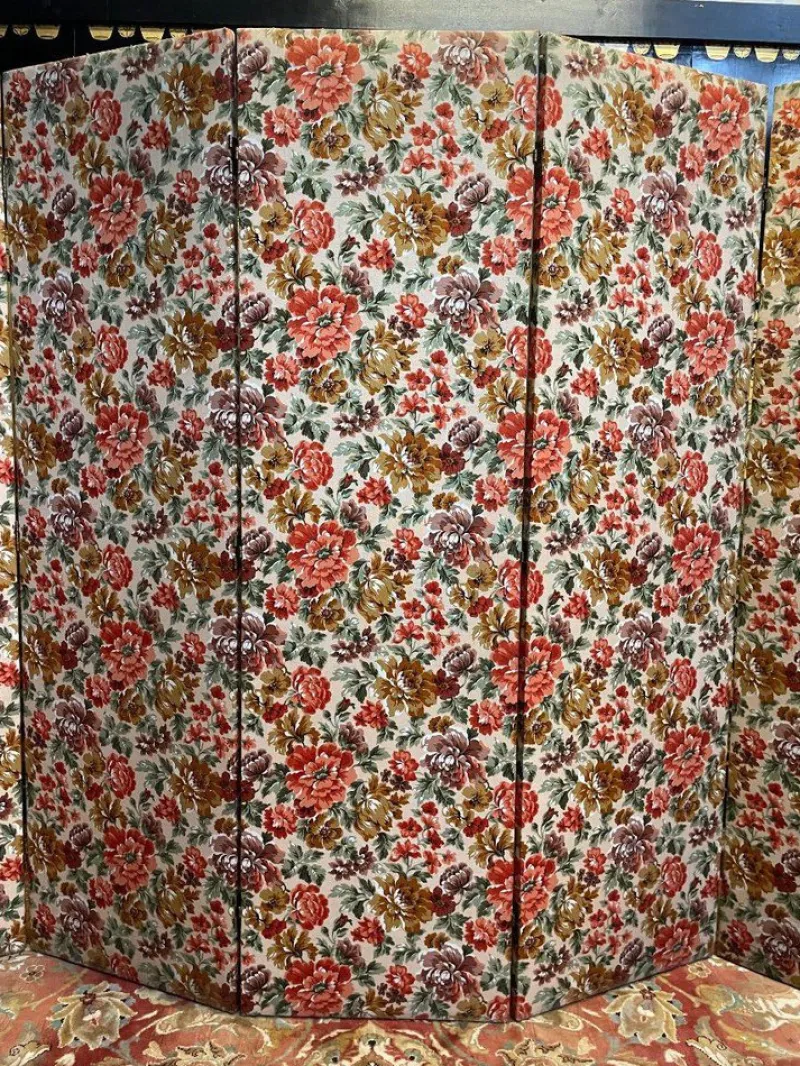New Pamono Fabric Screen with Flower Pattern, 1960s