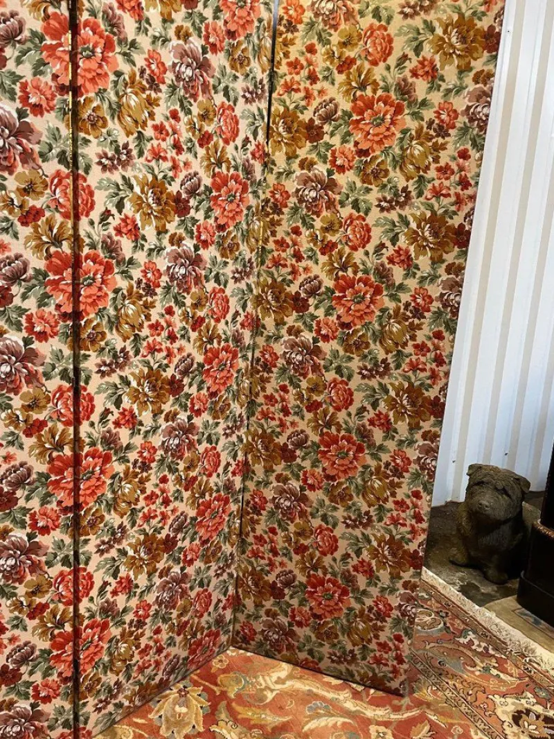 New Pamono Fabric Screen with Flower Pattern, 1960s