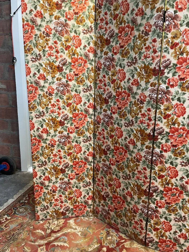 New Pamono Fabric Screen with Flower Pattern, 1960s