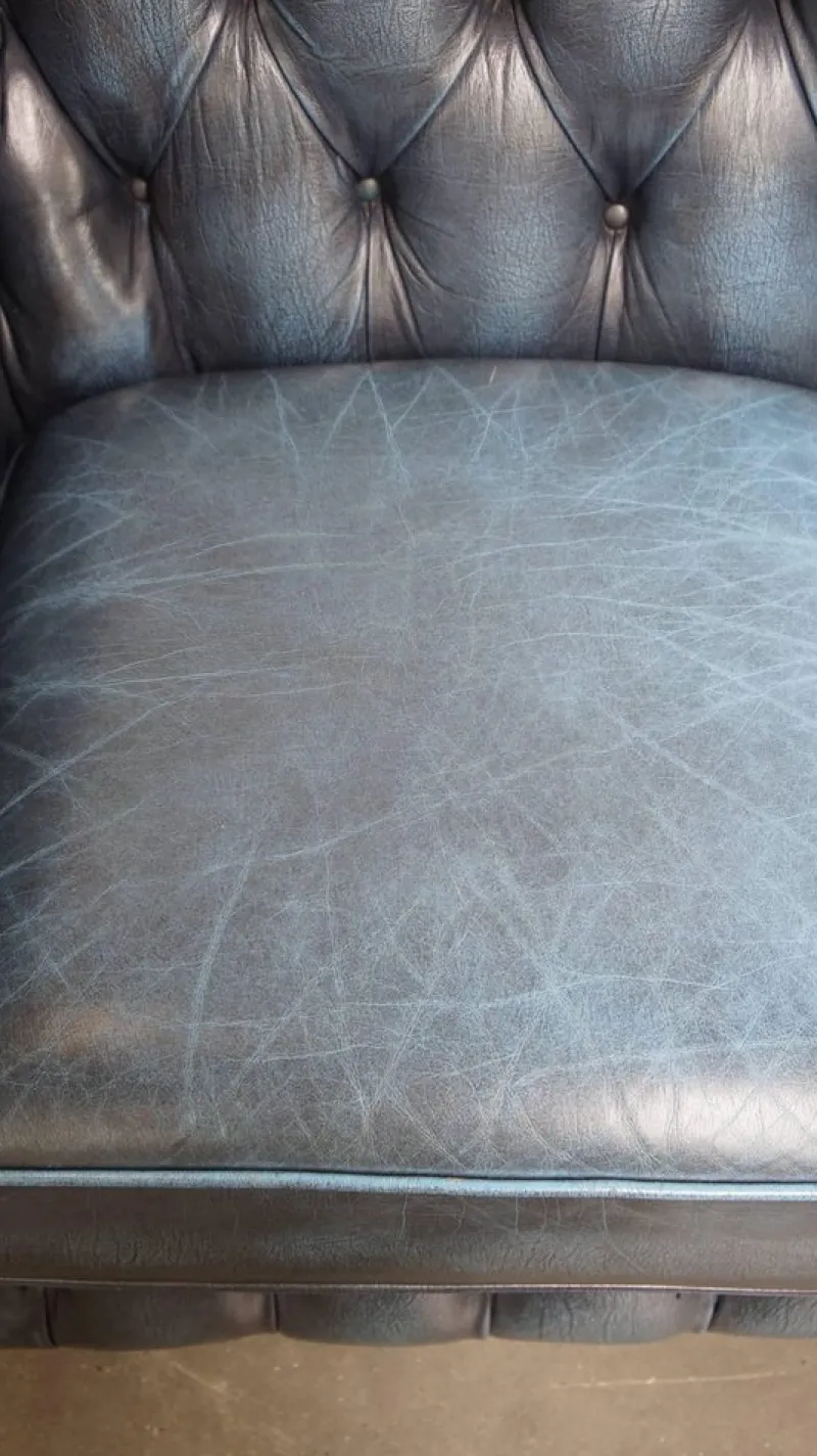 Hot Pamono Fantastic 2-Seater Leather Chesterfield Sofa with a Denim Blue Colour.