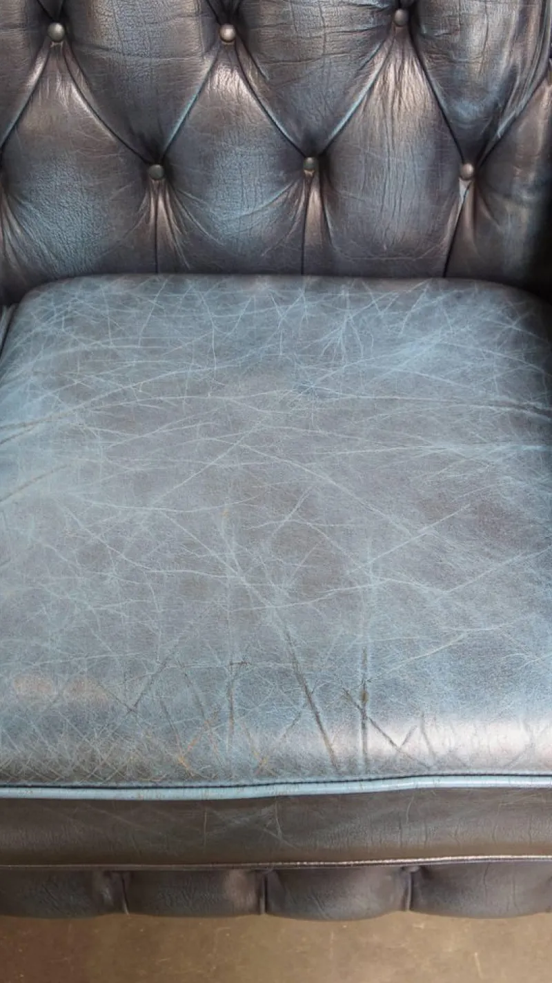 Hot Pamono Fantastic 2-Seater Leather Chesterfield Sofa with a Denim Blue Colour.