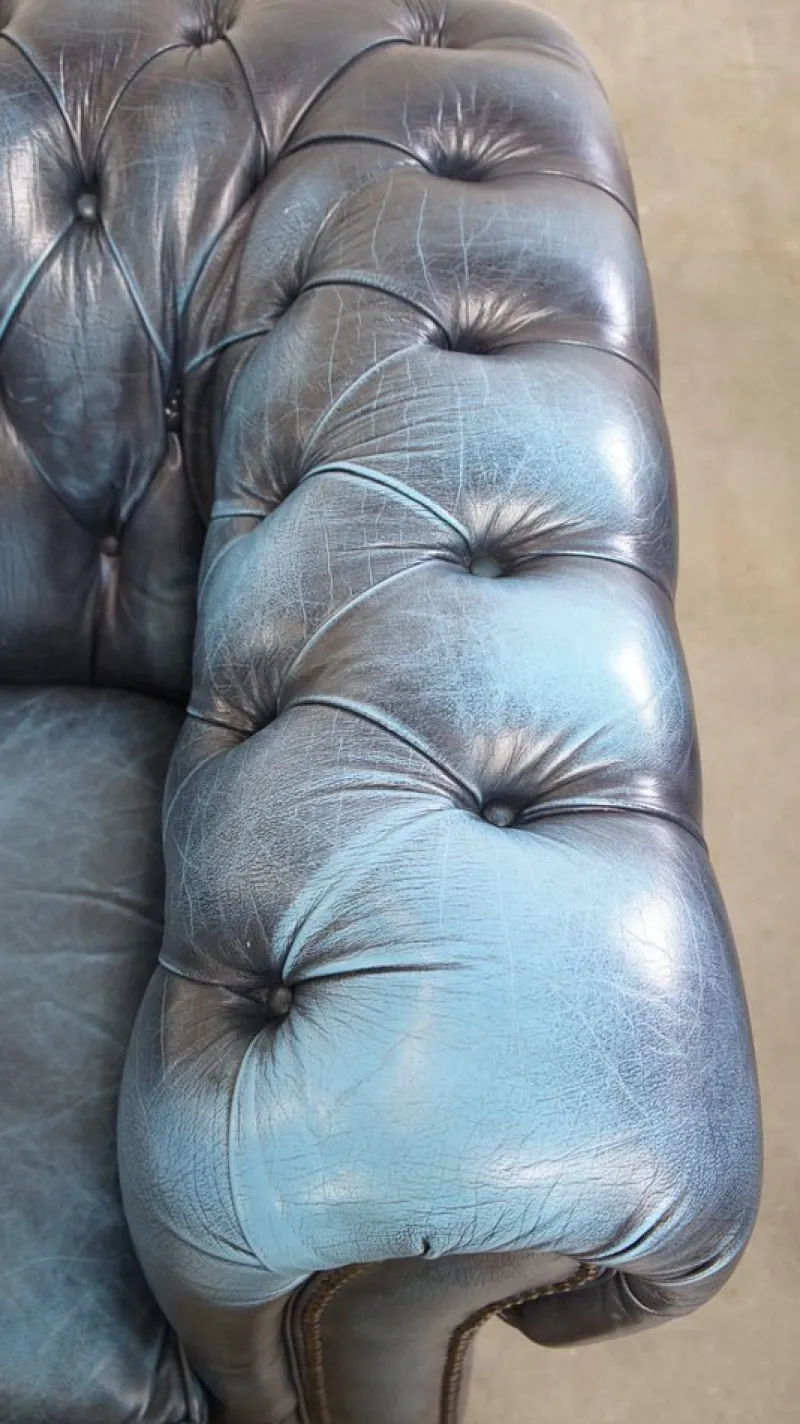 Hot Pamono Fantastic 2-Seater Leather Chesterfield Sofa with a Denim Blue Colour.