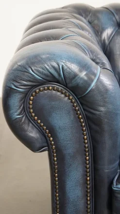 Hot Pamono Fantastic 2-Seater Leather Chesterfield Sofa with a Denim Blue Colour.
