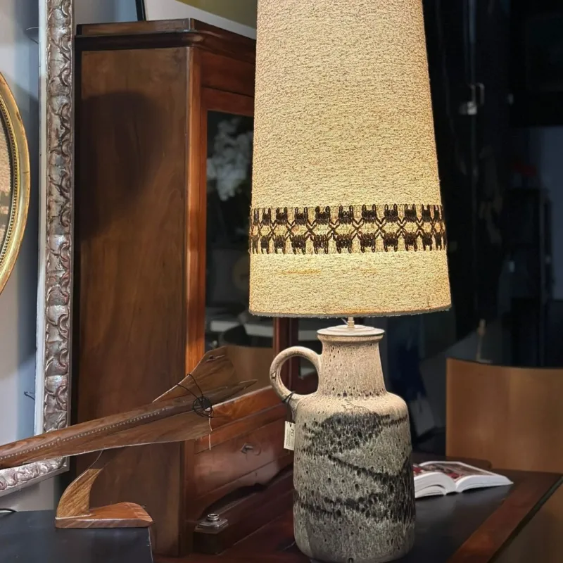 Pamono Fat Lava Ceramic Lamp with Original Shade from Scheurich Keramik, 1960s> Table Lamps