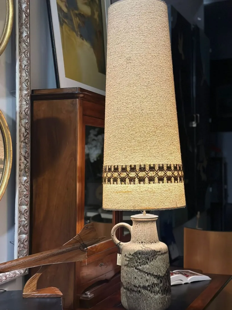 Pamono Fat Lava Ceramic Lamp with Original Shade from Scheurich Keramik, 1960s> Table Lamps
