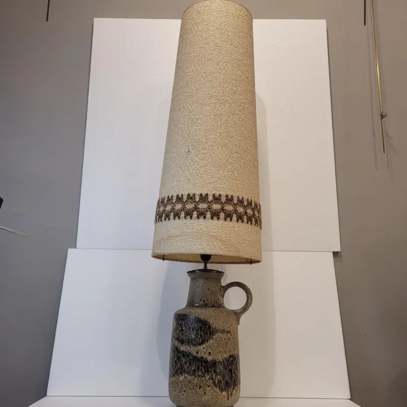 Pamono Fat Lava Ceramic Lamp with Original Shade from Scheurich Keramik, 1960s> Table Lamps