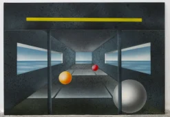 Pamono Fausto Salomoni, Composition, Painting on Wood Panel, 1989> Surrealist