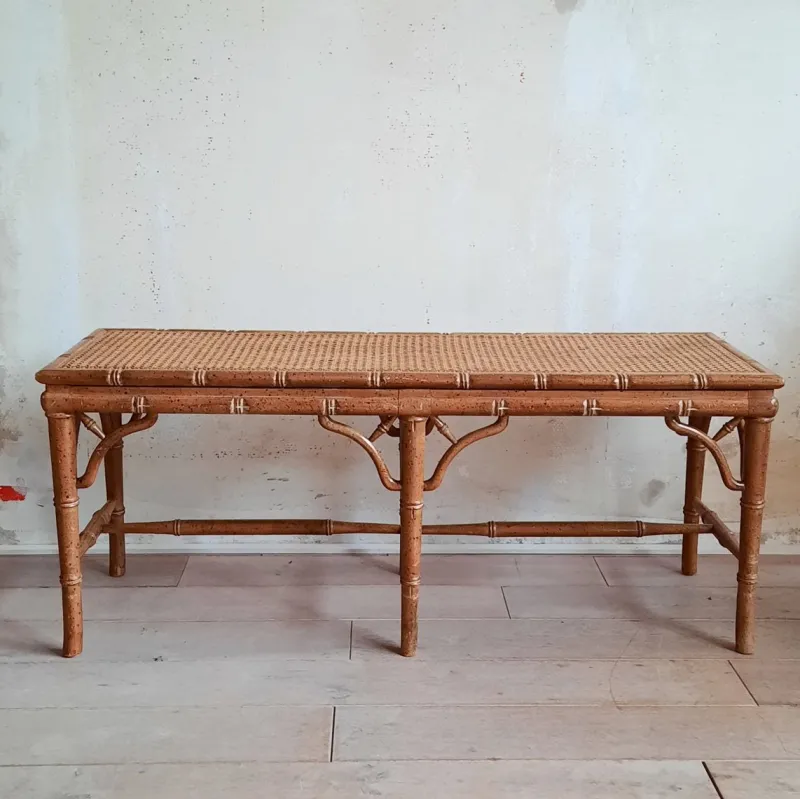 Pamono Faux Bamboo & Rattan Bench, 1980s> Benches