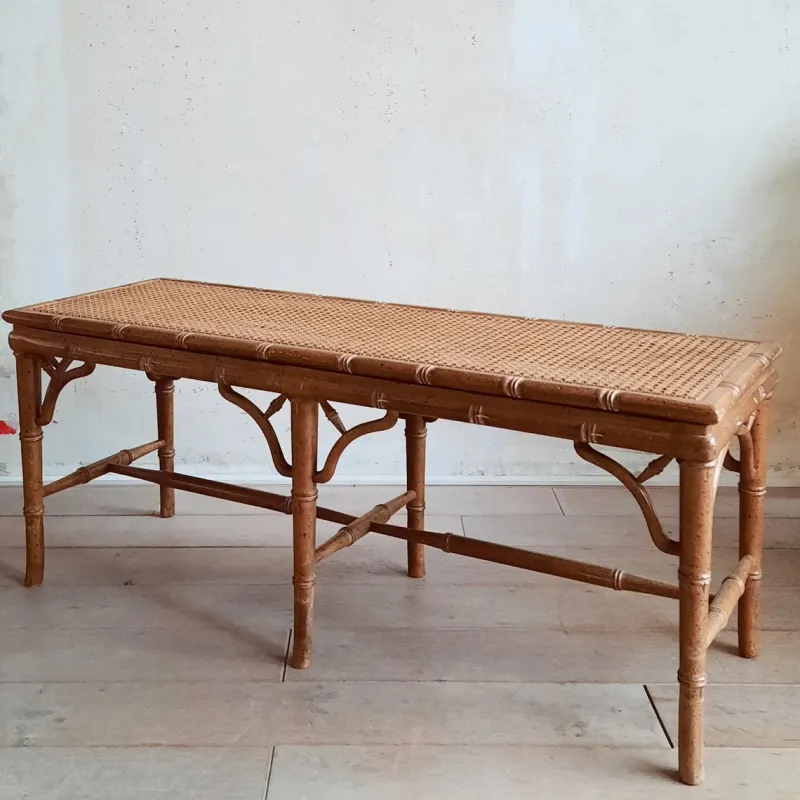 Pamono Faux Bamboo & Rattan Bench, 1980s> Benches