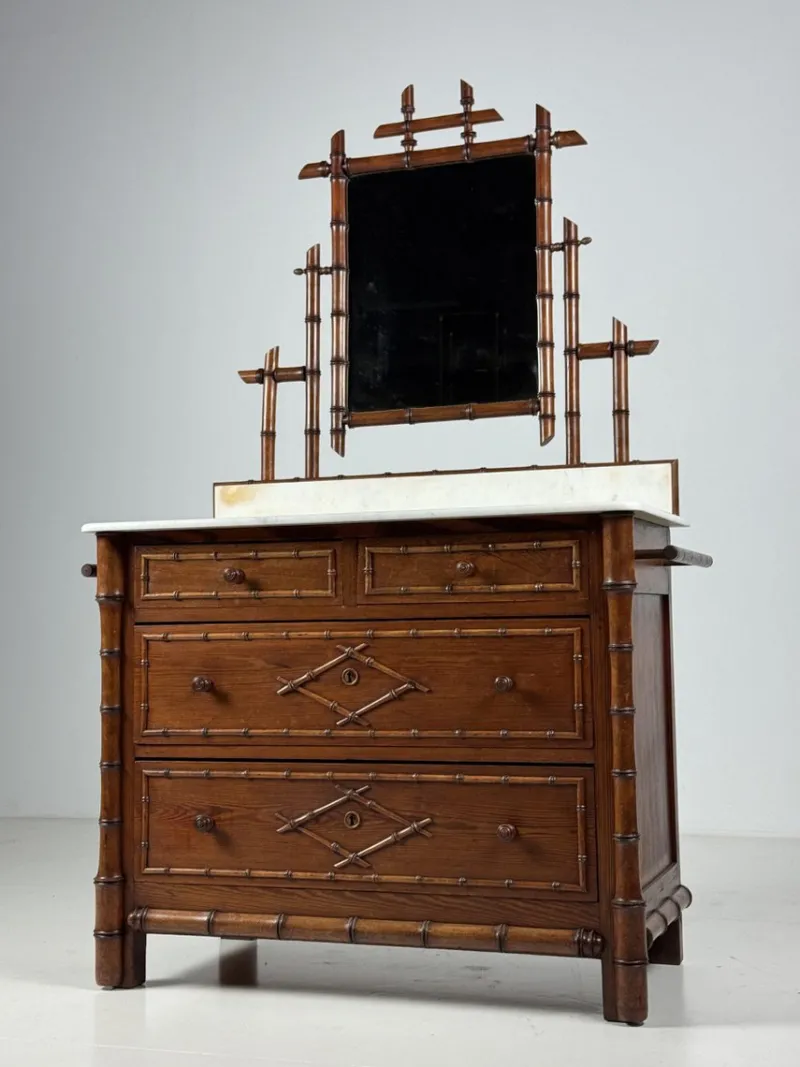 Discount Pamono Faux Bamboo Commode with Mirror, 1890s
