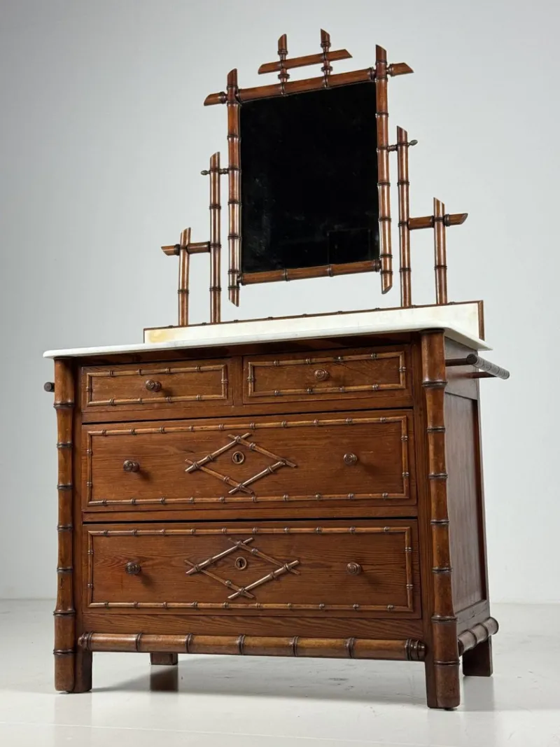 Discount Pamono Faux Bamboo Commode with Mirror, 1890s