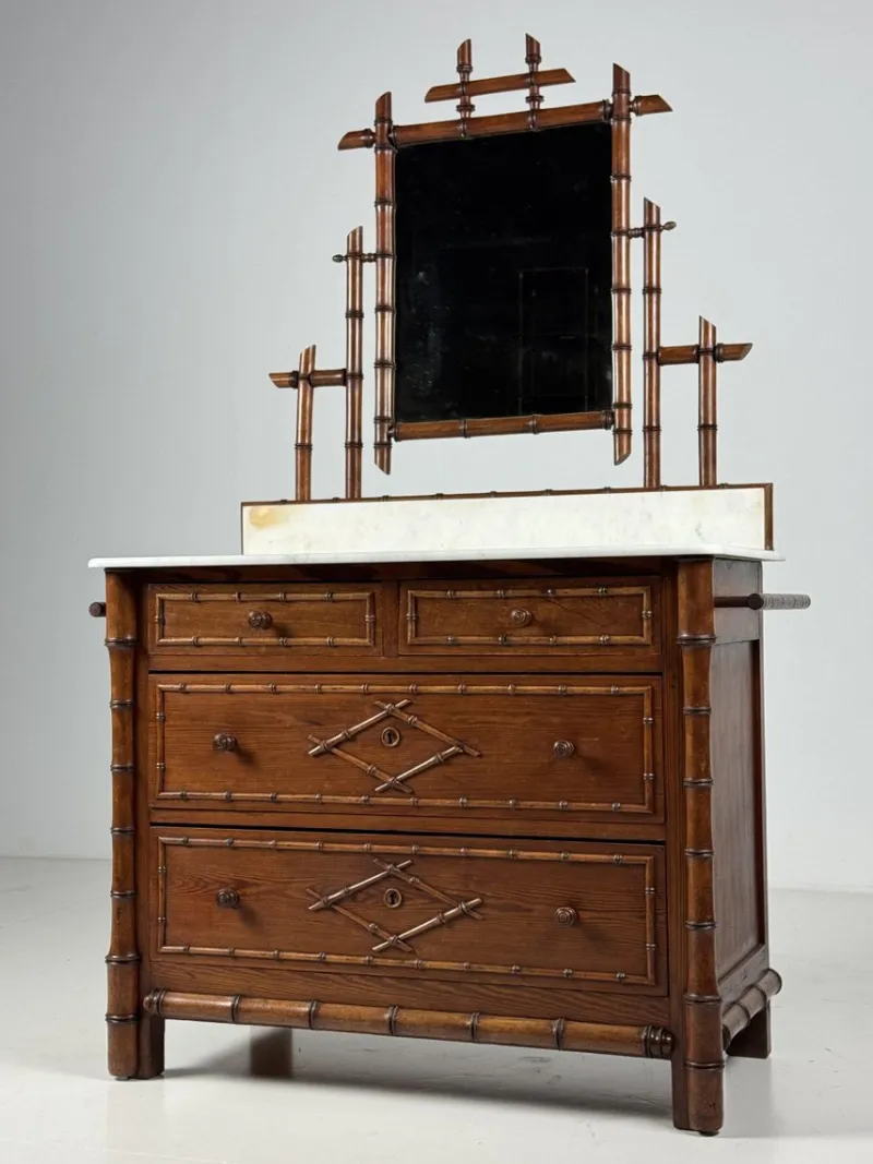 Discount Pamono Faux Bamboo Commode with Mirror, 1890s