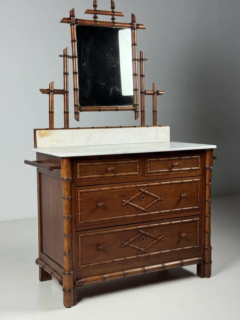 Discount Pamono Faux Bamboo Commode with Mirror, 1890s
