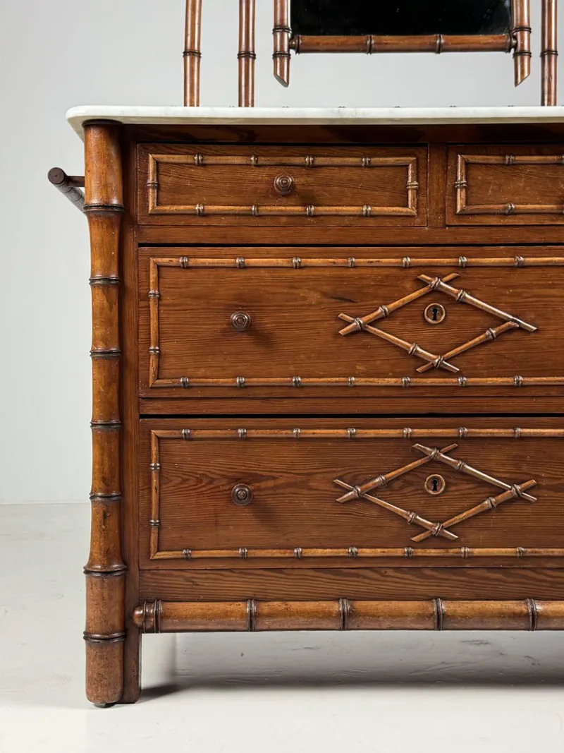 Discount Pamono Faux Bamboo Commode with Mirror, 1890s
