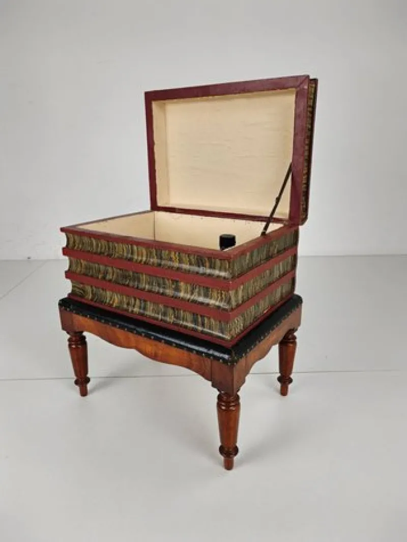 Pamono Faux Book Box on Painted Stand in Leather, 1830> Trunks Crates & Baskets