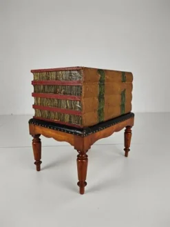 Pamono Faux Book Box on Painted Stand in Leather, 1830><noscript><img width=