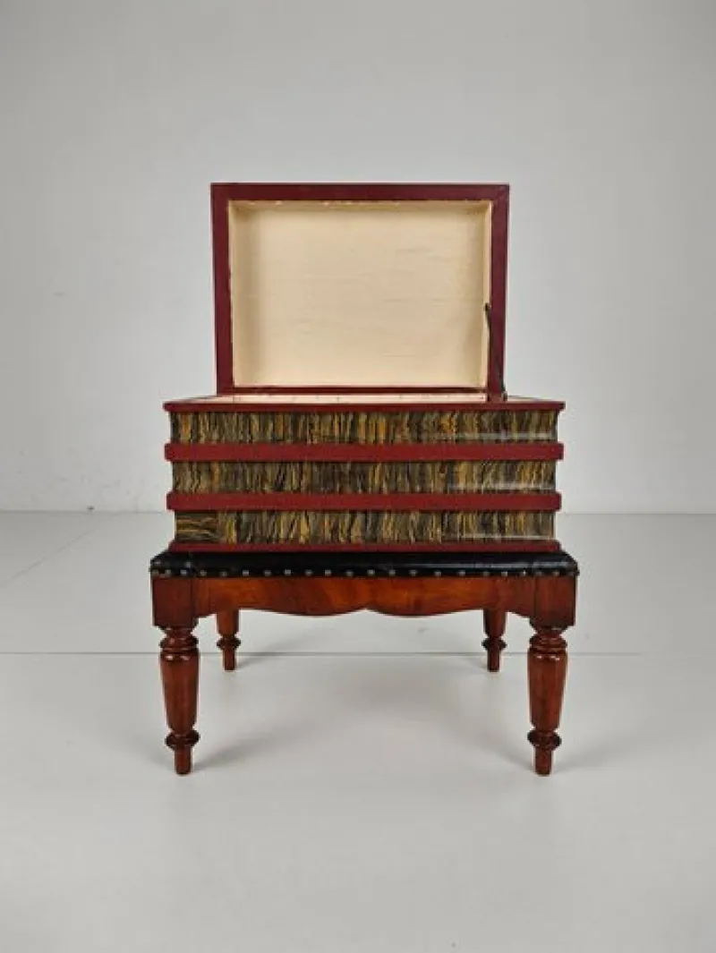 Pamono Faux Book Box on Painted Stand in Leather, 1830> Trunks Crates & Baskets