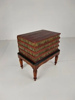 Pamono Faux Book Box on Painted Stand in Leather, 1830><noscript><img width=