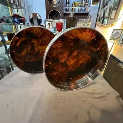 Pamono Faux Tortoiseshell Acrylic Glass and Silver-Plated Metal Barware Trays from Christian Dior, 1970s, Set of 2><noscript><img width=