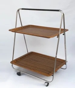 Pamono Faux Wood & Chrome Folding Bar Cart from Robex, 1970s><noscript><img width=