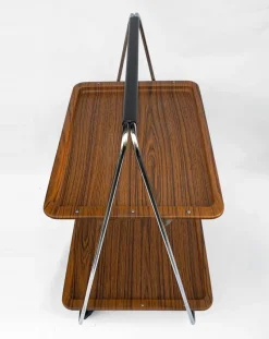 Pamono Faux Wood & Chrome Folding Bar Cart from Robex, 1970s><noscript><img width=