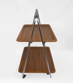 Pamono Faux Wood & Chrome Folding Bar Cart from Robex, 1970s><noscript><img width=