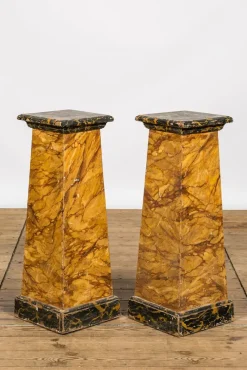 Online Pamono Faux-Marbre Wooden Pedestals, 1880, Set of 2