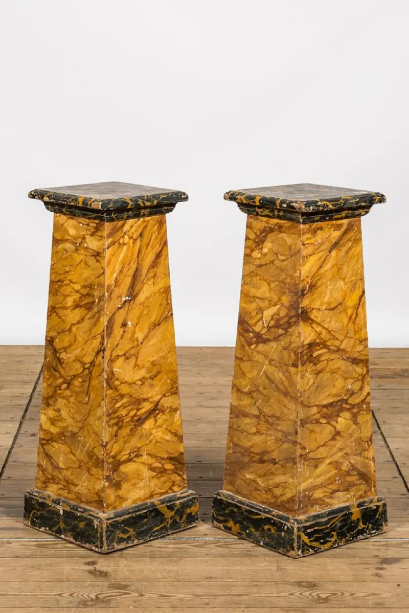 Online Pamono Faux-Marbre Wooden Pedestals, 1880, Set of 2