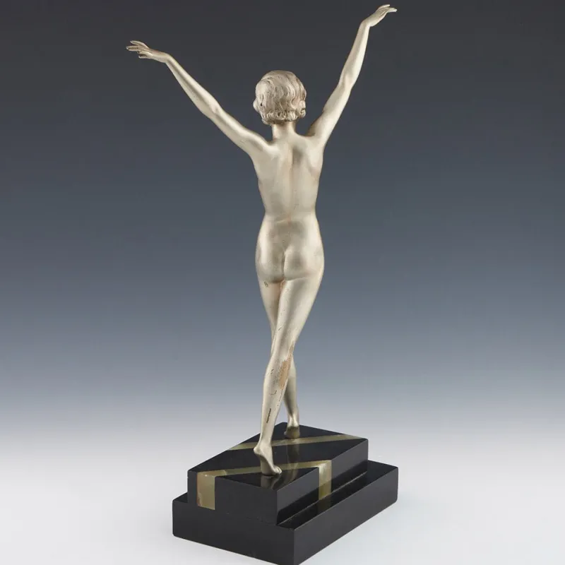 New Pamono Ferdinand Preiss, Art Deco Striding Lady, 1920s, Bronze with Marble Base