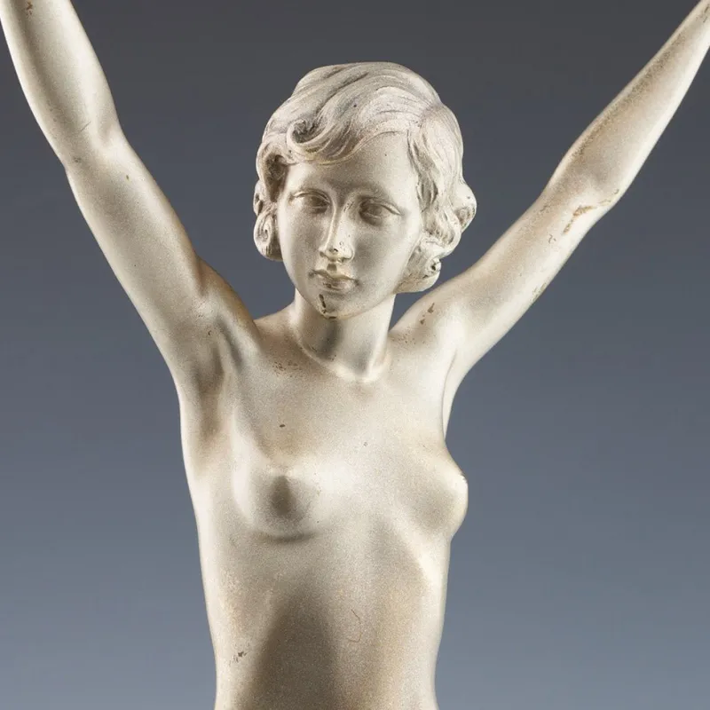 New Pamono Ferdinand Preiss, Art Deco Striding Lady, 1920s, Bronze with Marble Base