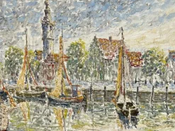 Pamono Fernand Laval, Dutch Port, 1922, Oil Painting><noscript><img width=