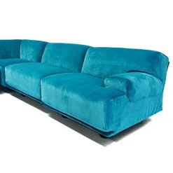Pamono Fiandra Modular Corner Sofa in Blue Velvet by Vico Magistretti for Cassina, 1980s, Set of 5><noscript><img width=