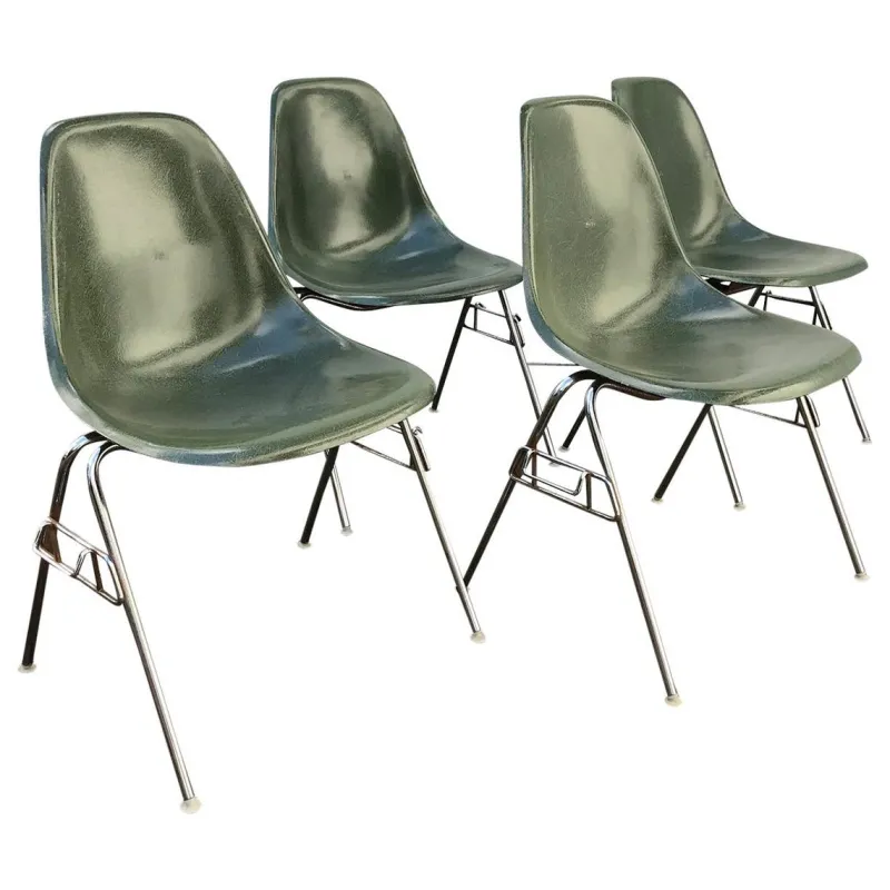 Pamono Fiberglass DSS Stacking Chairs by Ray & Charles Eames for Herman Miller, 1950s, Set of 4> Side Chairs & Dining Chairs