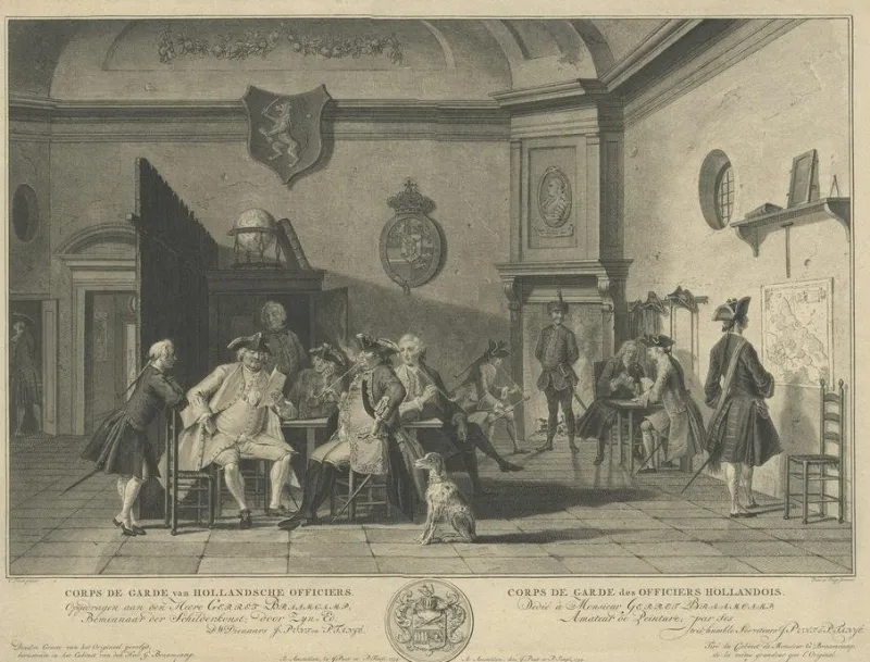 Pamono Fine Engraving Depicting an Officers Mess in the Low Countries, Holland, 1754> Posters